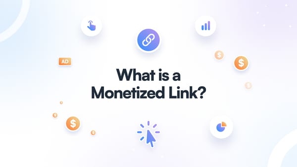 What is a monetized link illustration with ads, clicks, and revenue generation elements